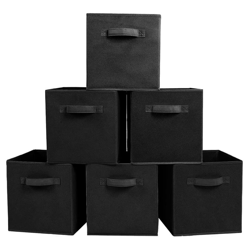 PowerKing Collapsible Storage Cubes with Handles, Fabric Foldable Bins for Closet Shelves, Durable Organization Storage Bins, 10.5'' x 11'' x 10.5'', 6 Pack, Black - Image 1